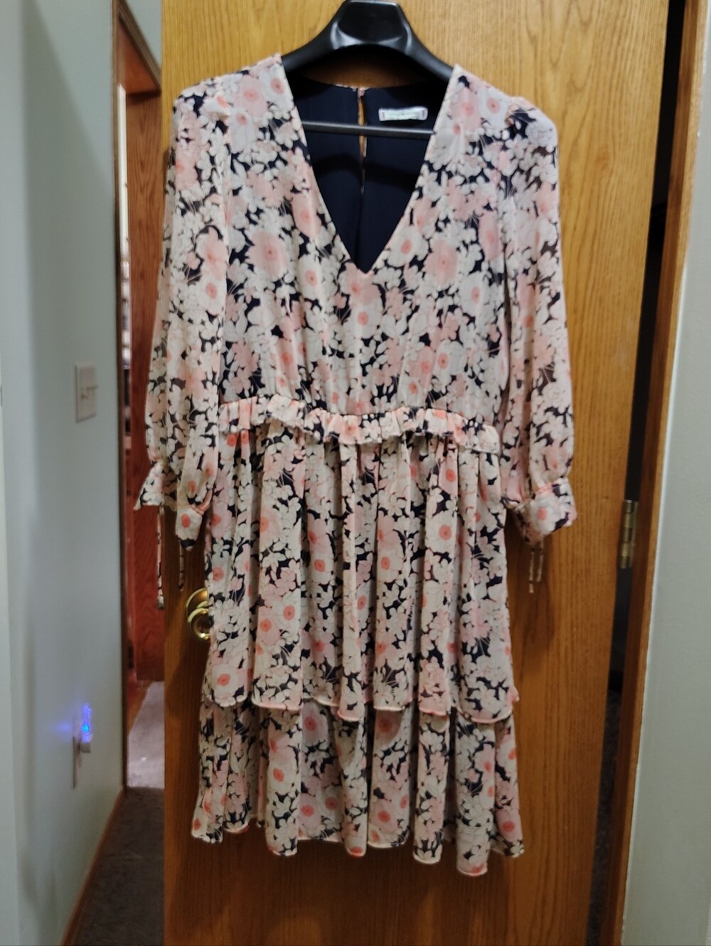 Tommy Hilfiger Pink Floral Tiered V-Neck Dress on Black